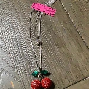 Double design Rhinestone and Red Cherry necklace in silver